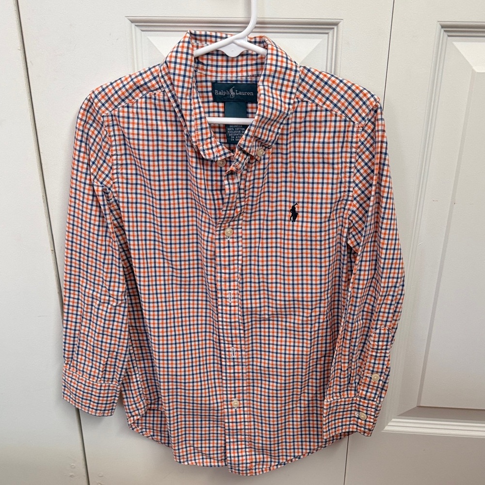 Ralph Lauren Kids Orange and Blue Plaid Shirt